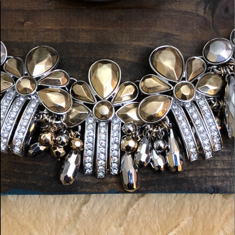 Fun Statement Necklace - Gold, Silver Tone Rhinestone - Picture 5 of 6